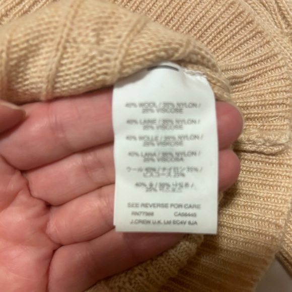 JCrew, camel color, wool & nylon v neck cable sweater, PXS - Picture 9 of 11